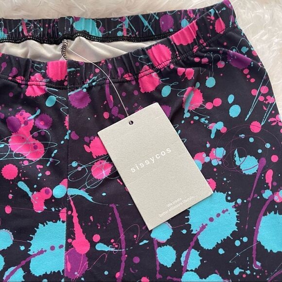 Sissycos 80s Black Artistic Splash Printed Stretchy Leggings; SZ M; BNWT - Picture 9 of 9
